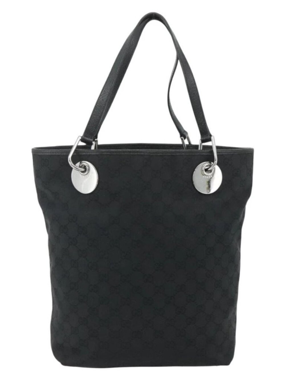 GUCCI GG Canvas Tote Bag Black Silver 120836 Auth